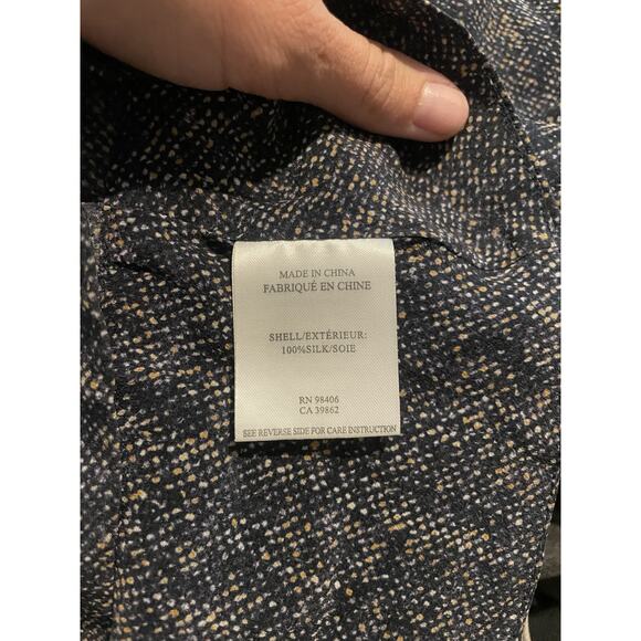 THEORY Blue White Beige Print‎ CAMARA 100% Silk Peplum Shirt Top Womens sz P/TP - Picture 6 of 7